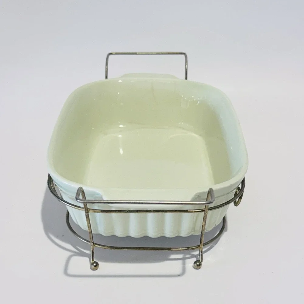 Vintage Pfaltzgraff 32oz Casserole Stoneware in‎ Gold Metal Holder No 1093